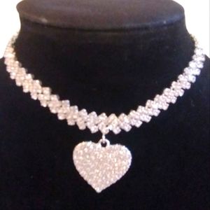 💸$13 Bracelet/Anklet Silver Glitter Double Row Rhinestone Heart  Lobster Clasp